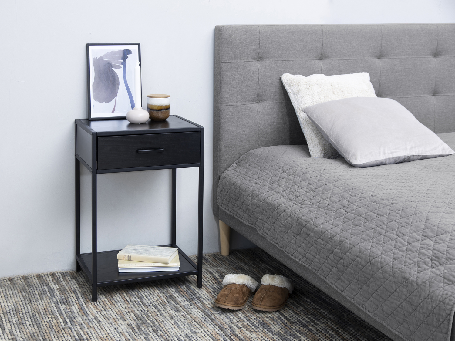 Bedside table Norsica Sevferi 128 (Black ash + Black)