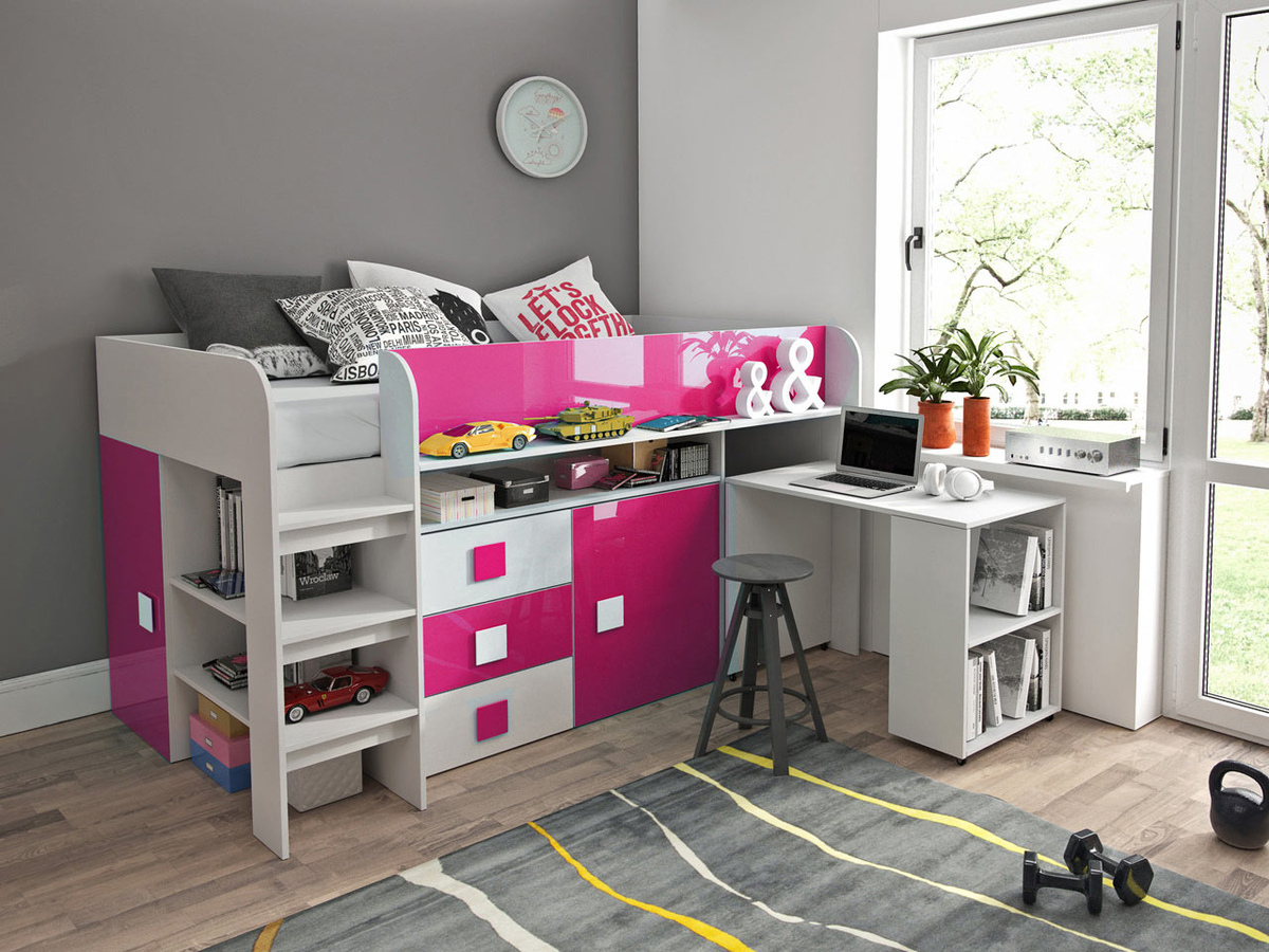 Bed Hartford 190 (White + Glossy pink + Glossy white)