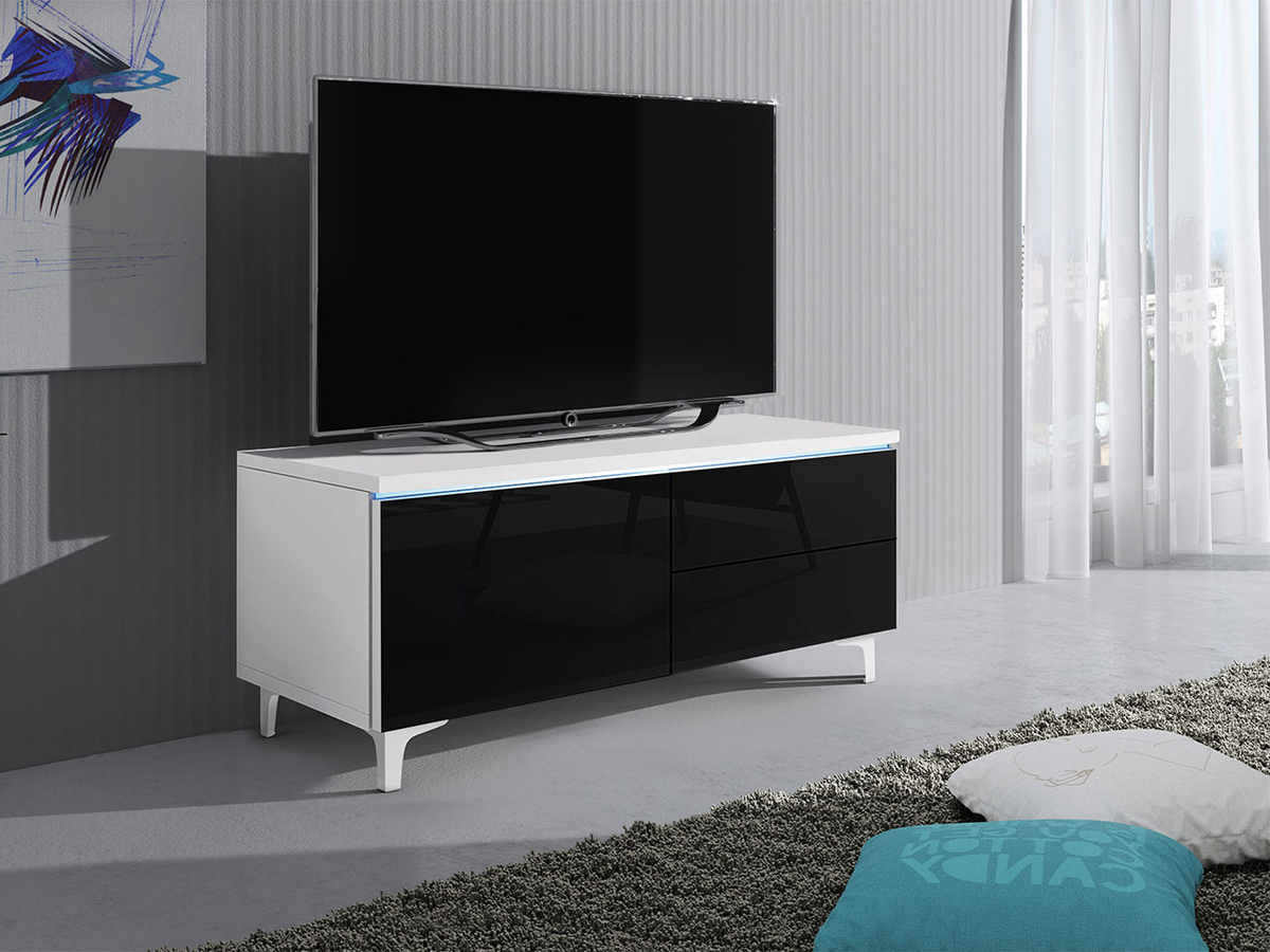 TV stand Nashville 118 (White + Glossy black)