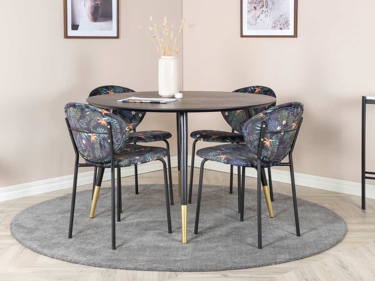 Dining set Dallas 1186 (Floral pattern + Black)