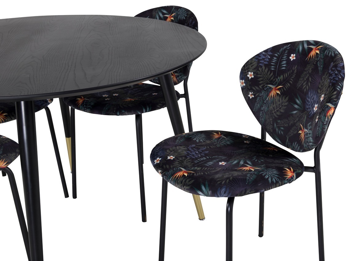 Dining set Dallas 1186 (Floral pattern + Black)