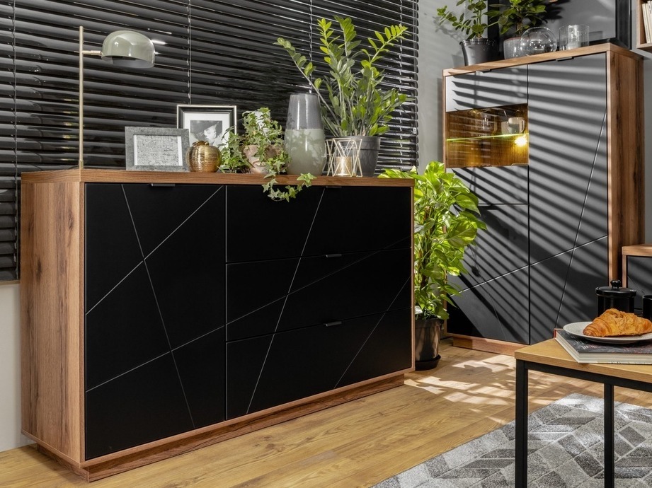 Chest of drawers Fivale 100 (Dark Delano oak + Matt black)