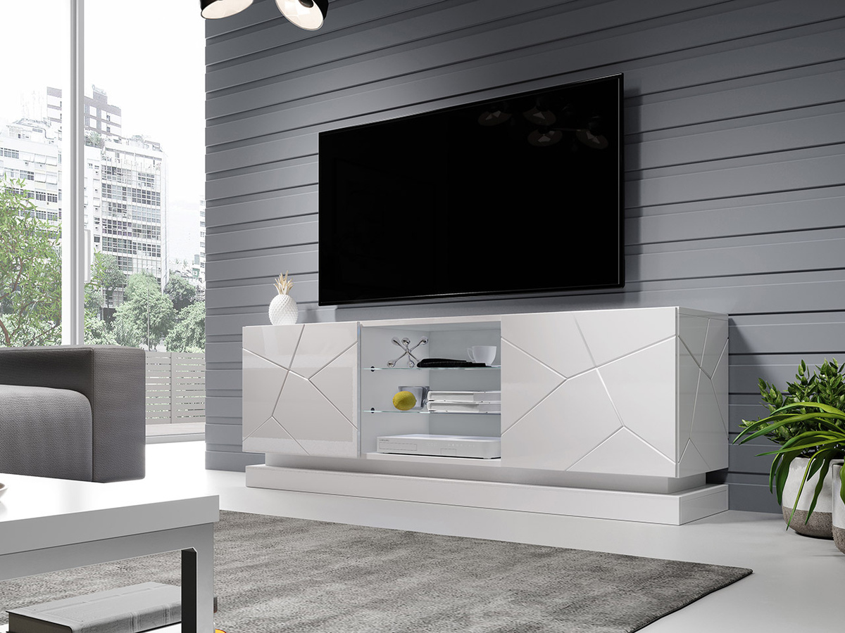TV stand Charlotte 127 (White + Glossy white)
