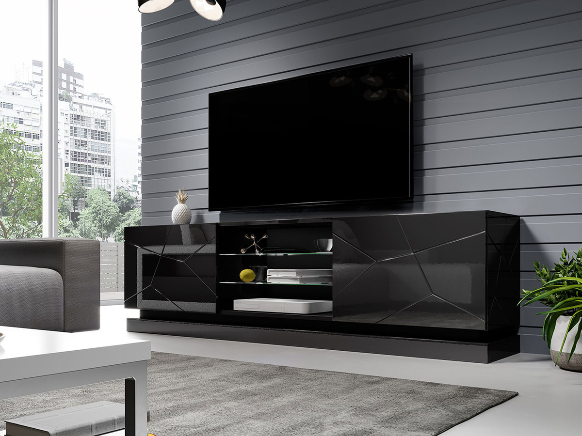 TV stand Charlotte 128 (Black + Glossy black)