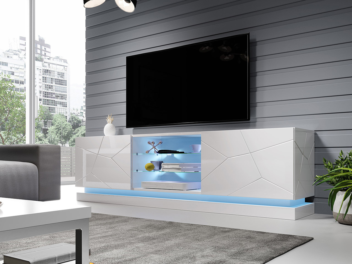 TV stand Charlotte 128 (White + Glossy white)