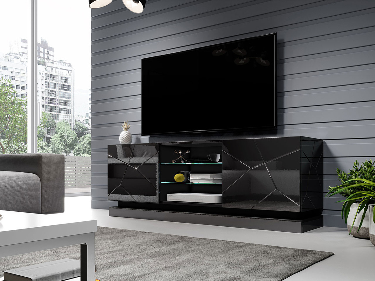 TV stand Linar (Black + Glossy black)