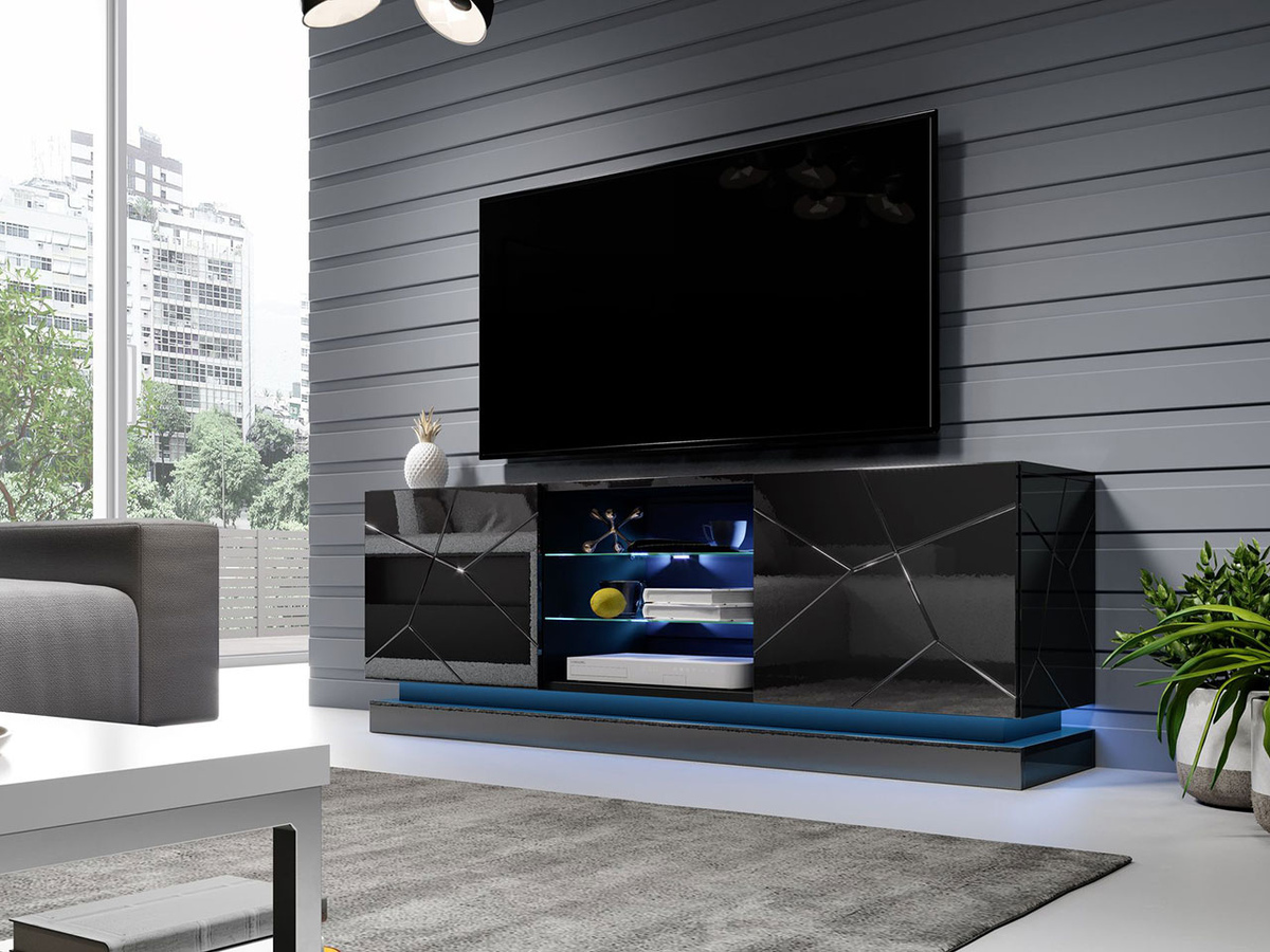 TV stand Linar (Black + Glossy black)