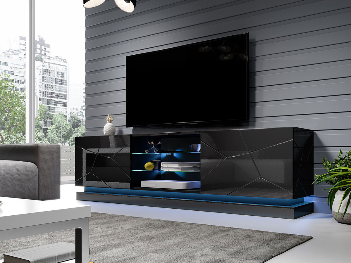 TV stand Linar I (Black + Glossy black)