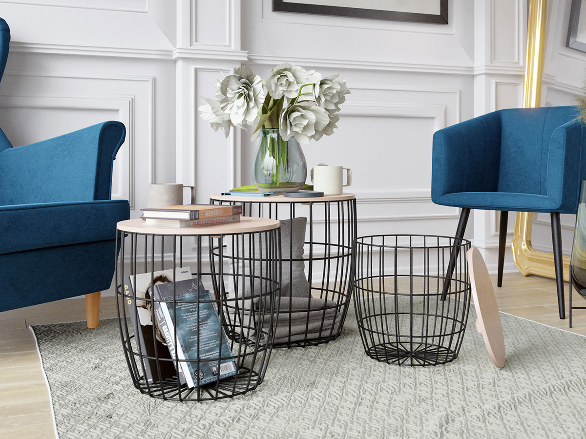 Nest of side tables Aedifis (Black + Light wood)