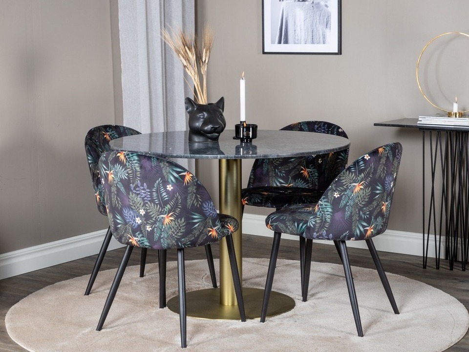 Dining set Dallas 1219 (Floral pattern + Black)