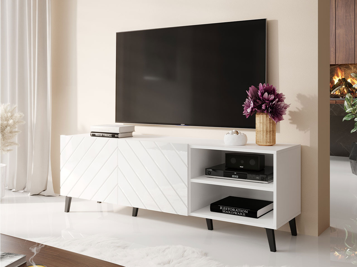 TV stand Charlotte 144 (White + Glossy white)