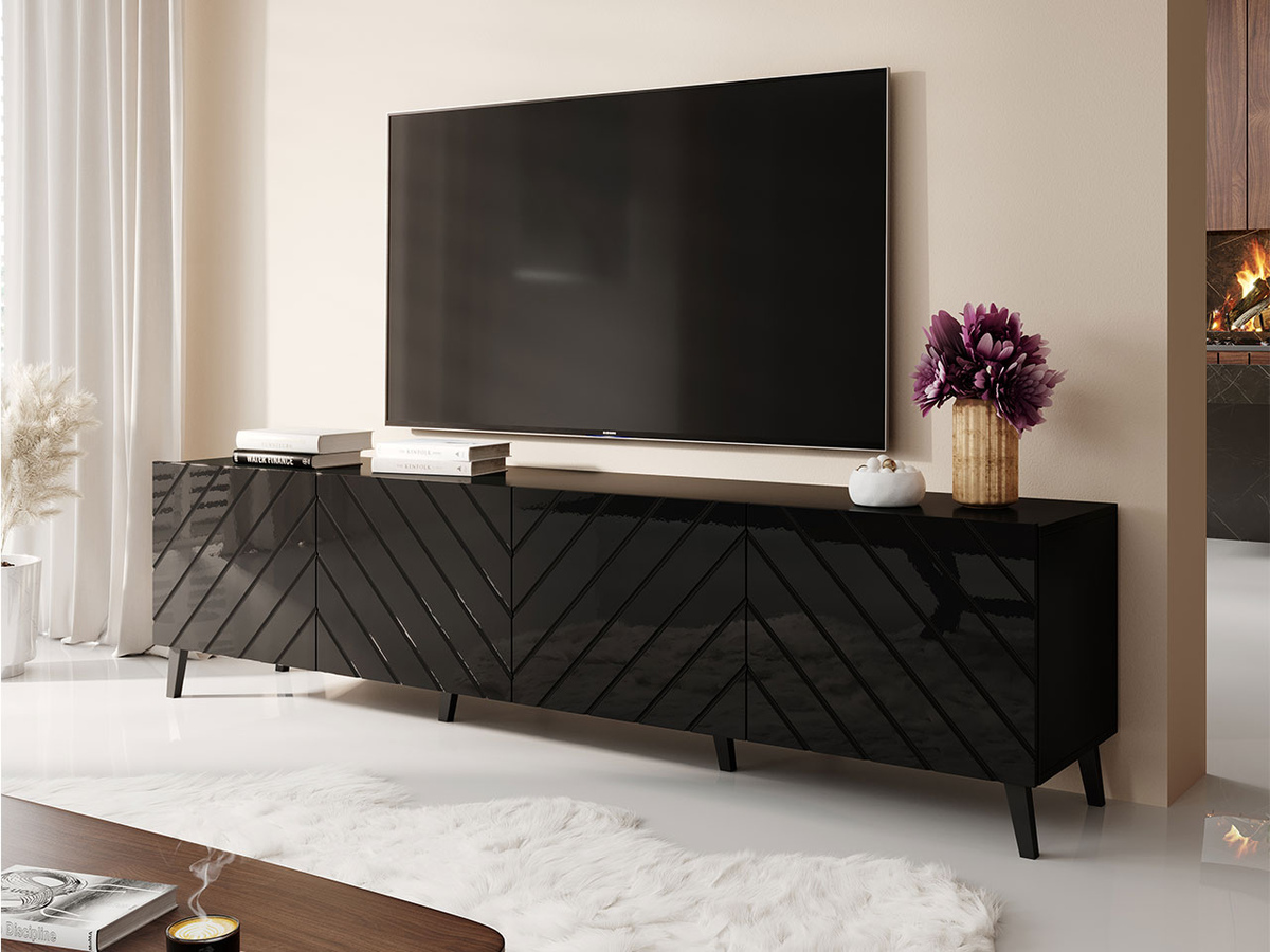 TV stand Charlotte 145 (Black + Glossy black)