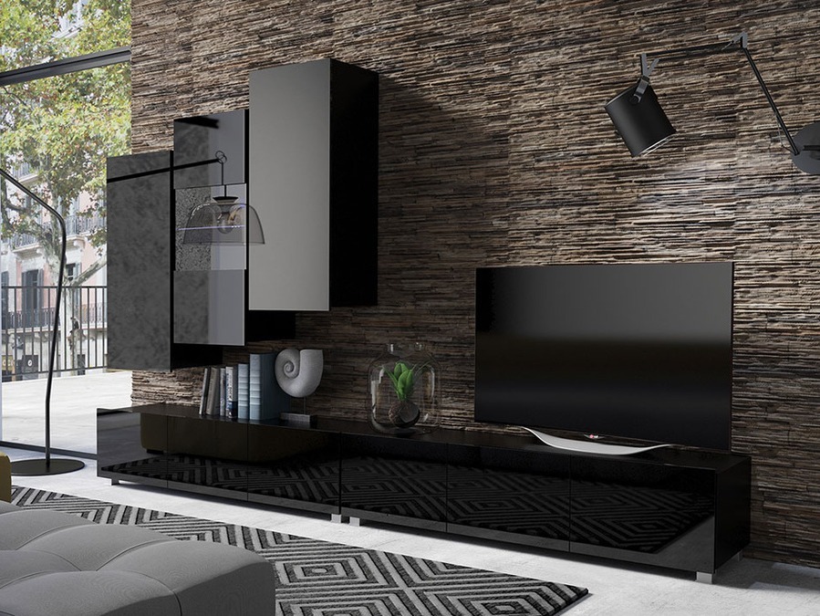 Living room set Tivdalu 133 (Black + Glossy black)