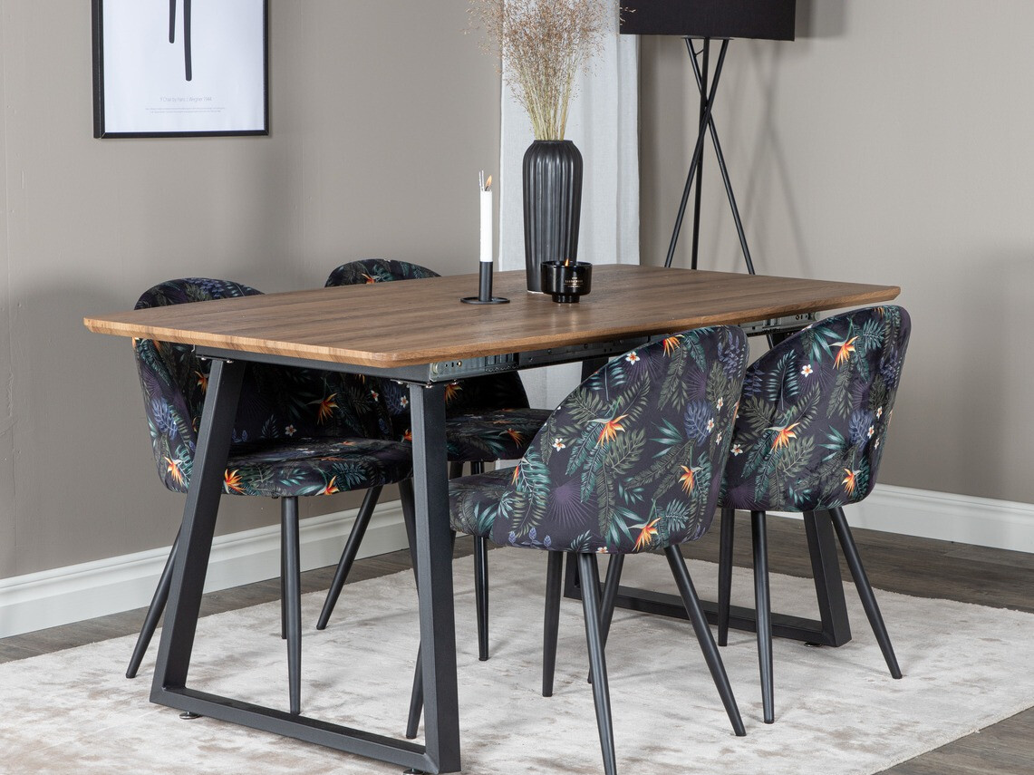 Dining set Dallas 335 (Floral pattern + Black)