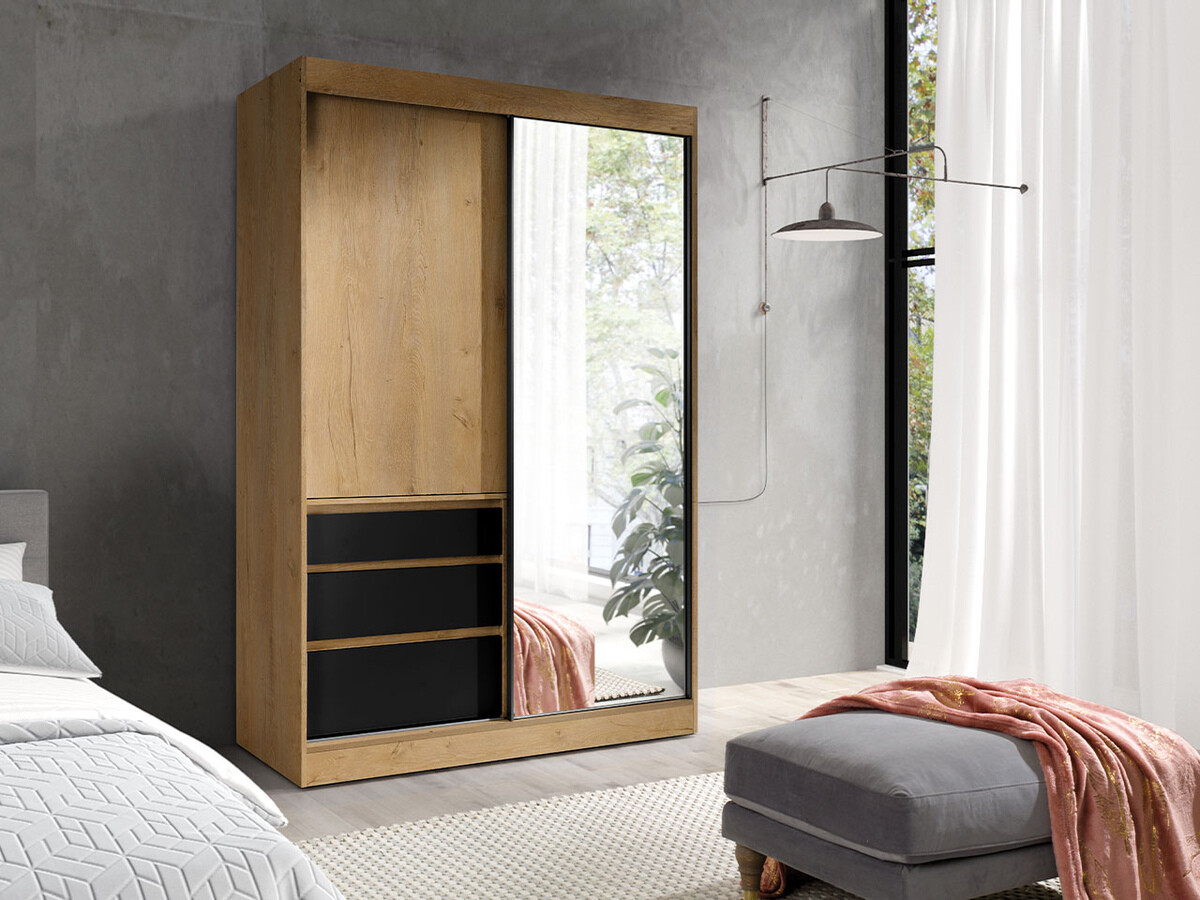 Wardrobe Toledo 115 (Lefkas oak + Matte black)