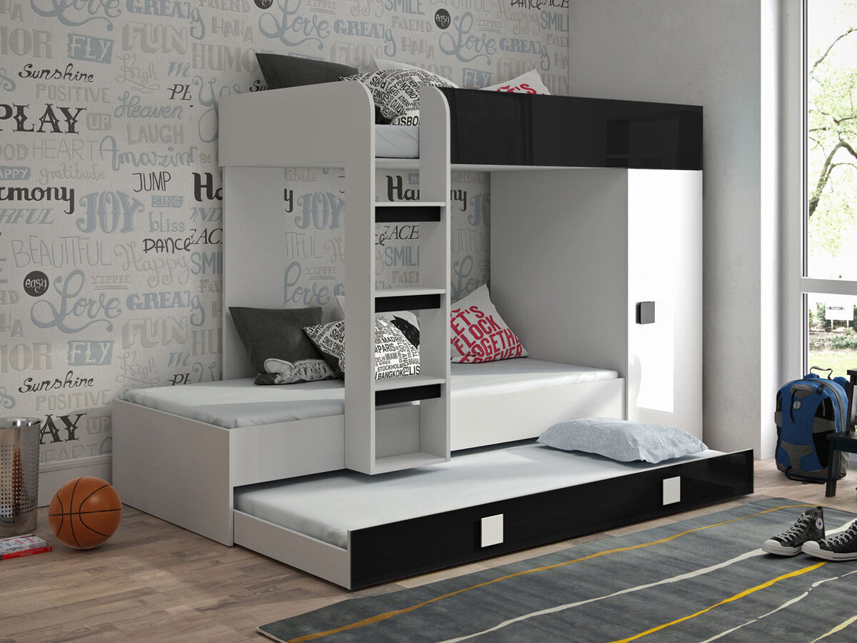 Bunk bed Hartford 191 (White + Glossy black + Glossy white)
