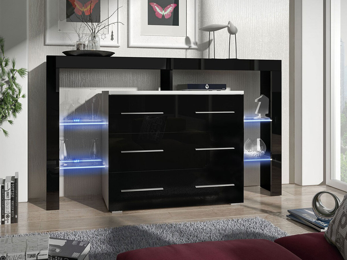 Chest of drawers Aestas I (White + Glossy black)