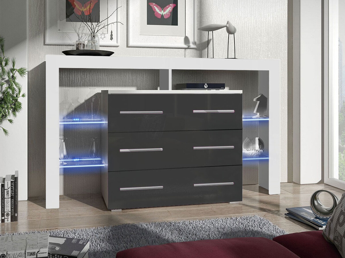 Chest of drawers Nashville 108 (White + Gloss grey)