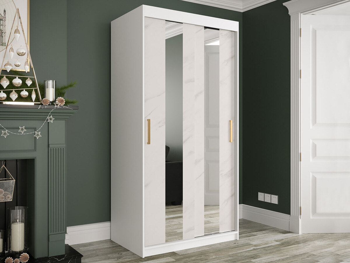 Wardrobe Hartford 240 (Matte white + White marble)
