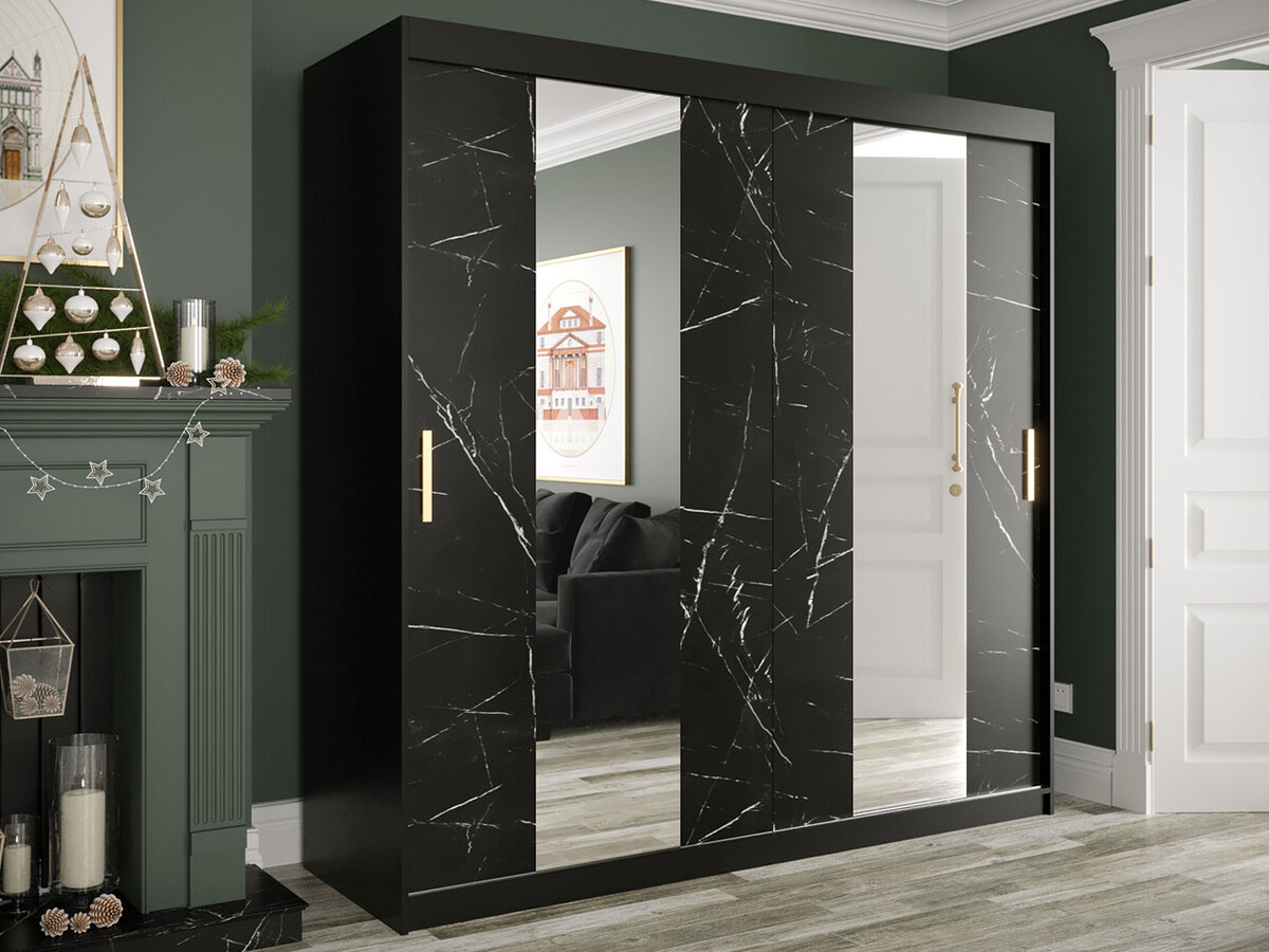 Wardrobe Hartford 244 (Matte black + Black marble)