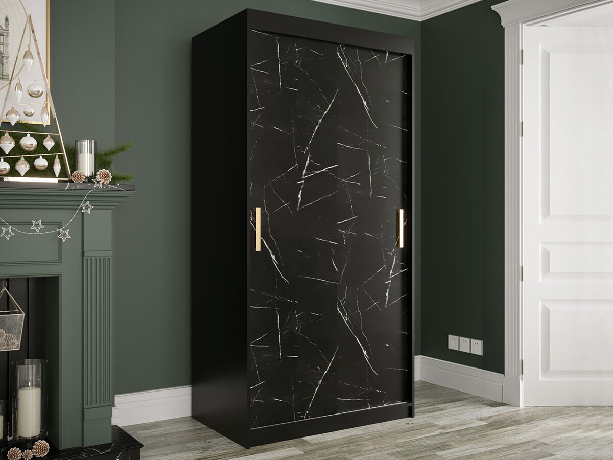 Wardrobe Hartford 246 (Matte black + Black marble)
