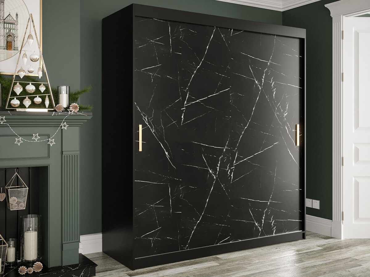 Wardrobe Hartford 249 (Matte black + Black marble)