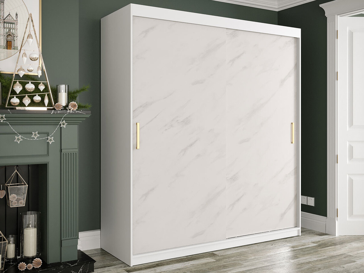 Wardrobe Hartford 249 (Matte white + White marble)