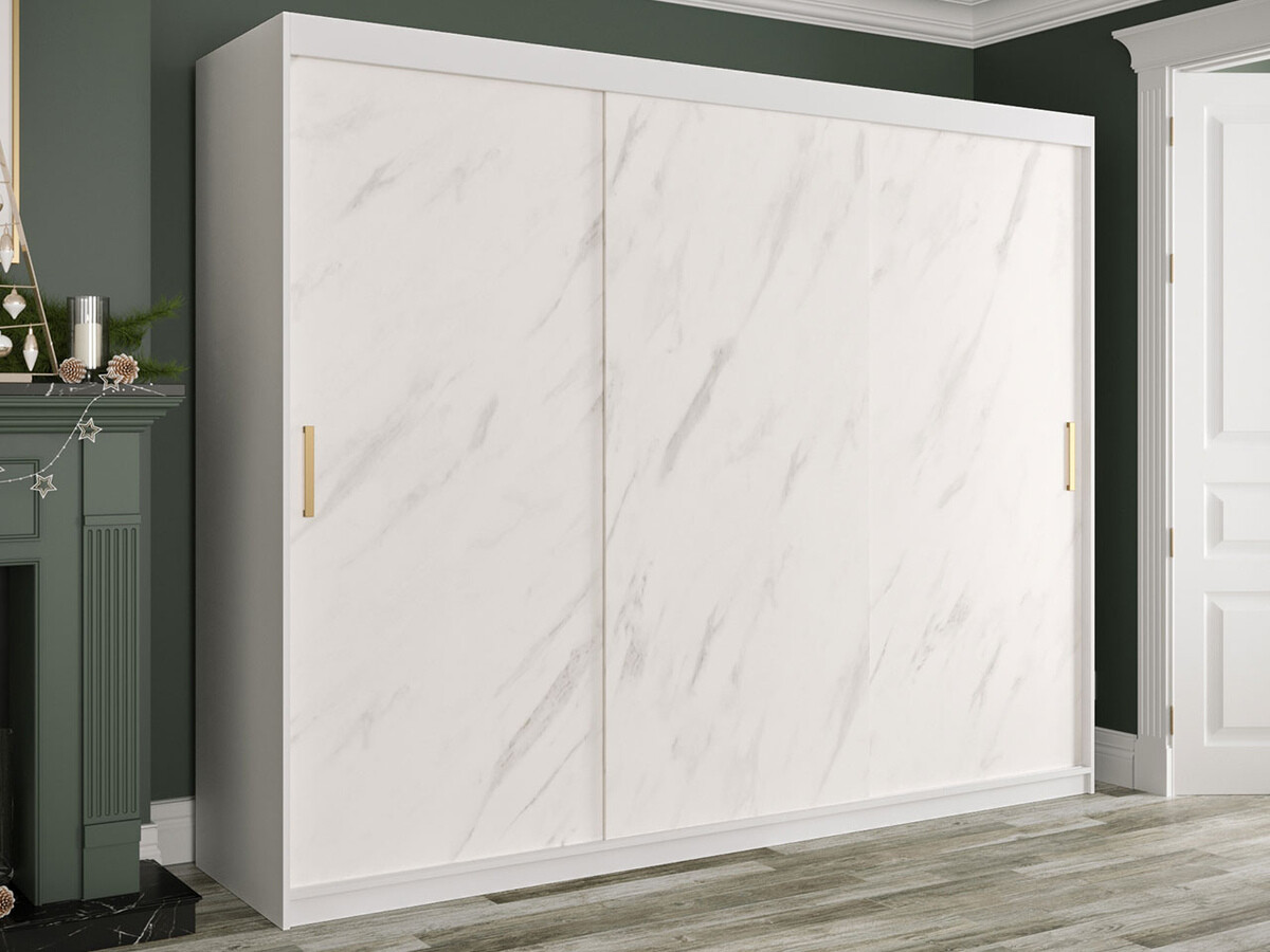 Wardrobe Hartford 251 (Matte white + White marble)