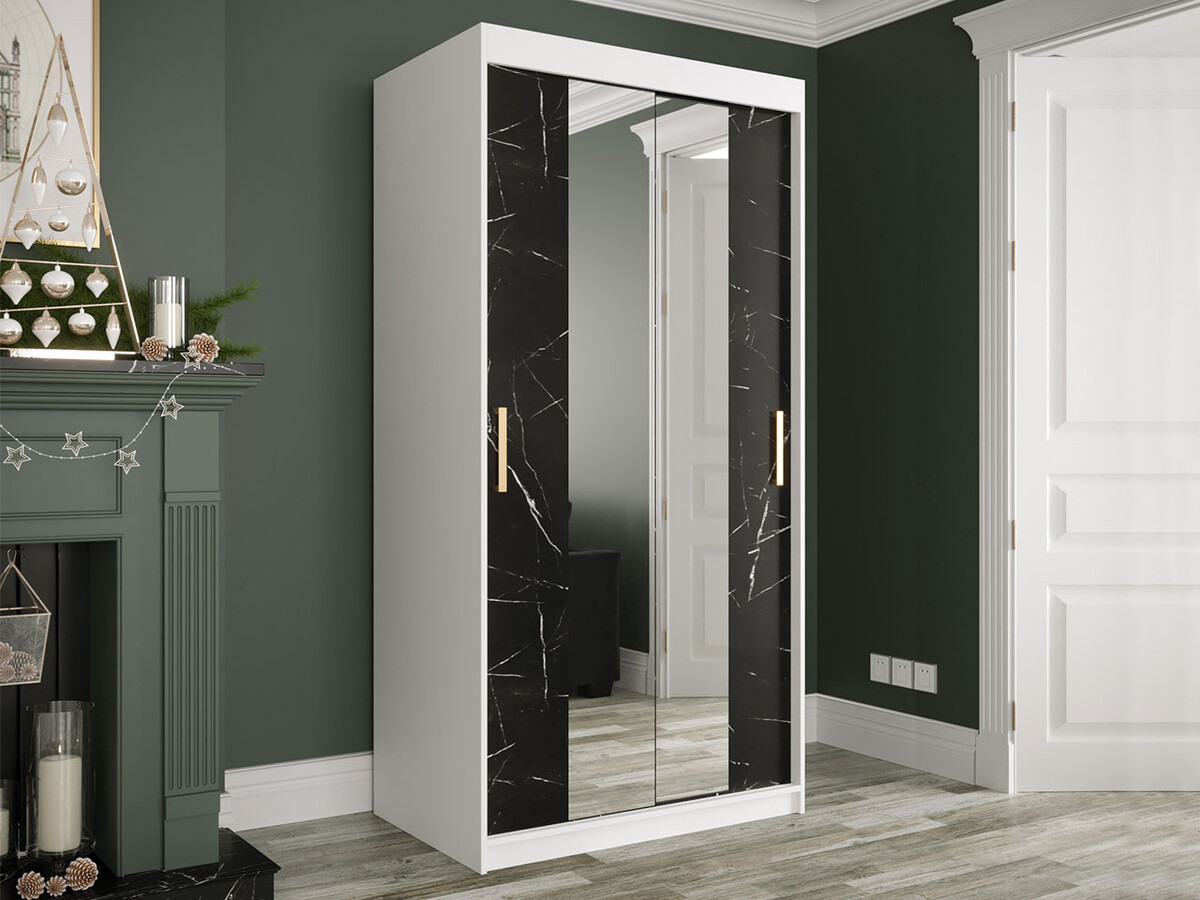Wardrobe Hartford 252 (Matte white + Black marble)