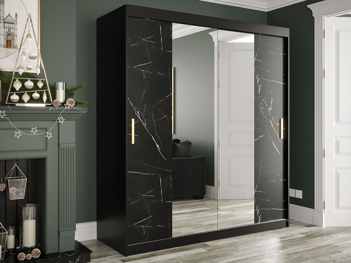 Wardrobe Hartford 255 (Matte black + Black marble)