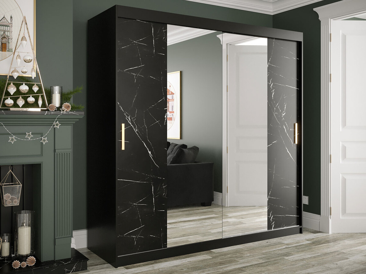 Wardrobe Hartford 256 (Matte black + Black marble)