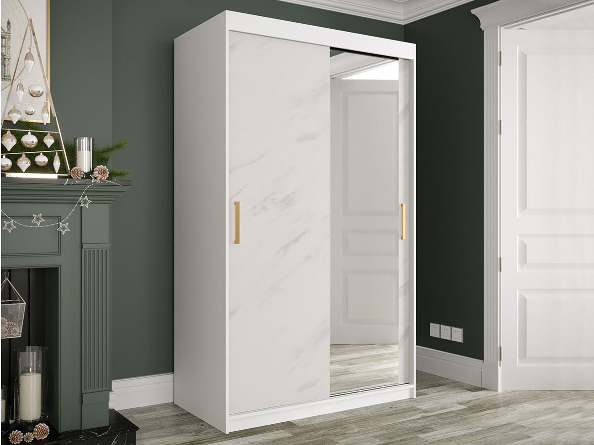Wardrobe Hartford 259 (Matte white + White marble)