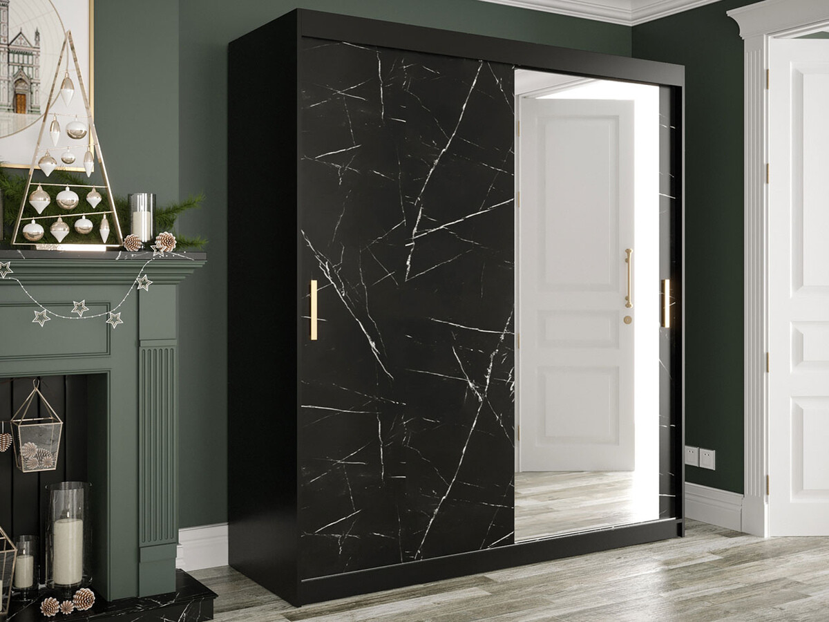 Wardrobe Hartford 261 (Matte black + Black marble)