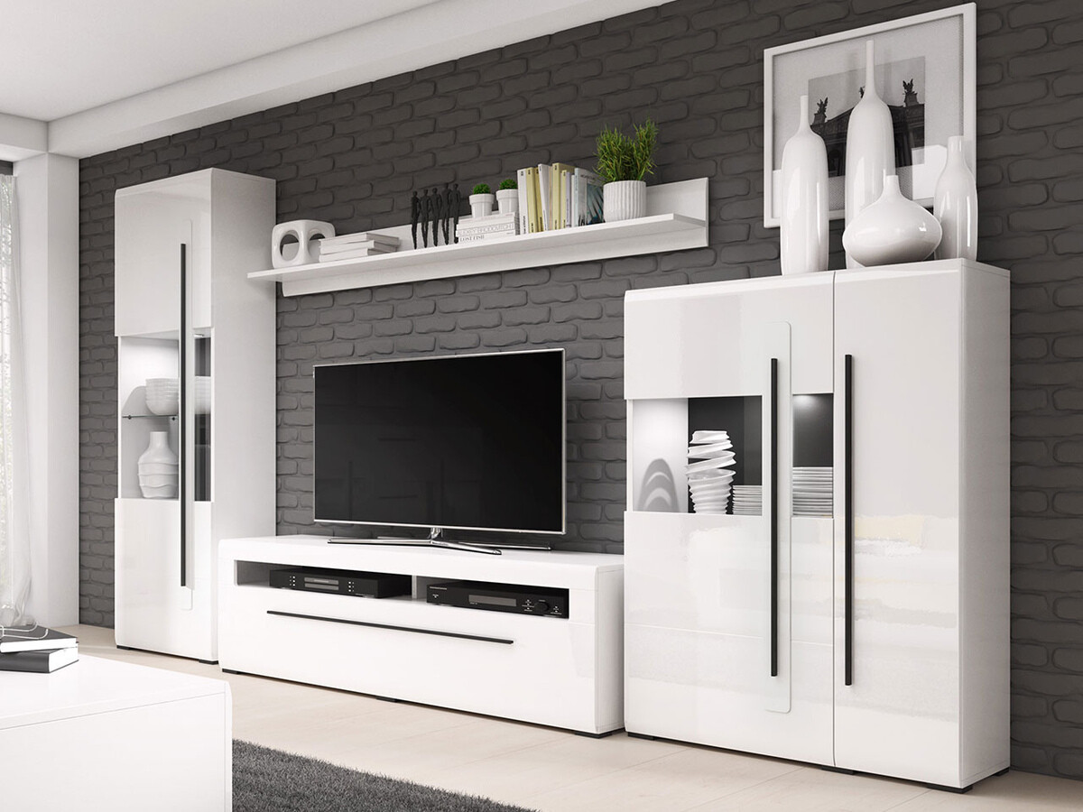 Living room set Ophsalu 111 (White + Glossy white)