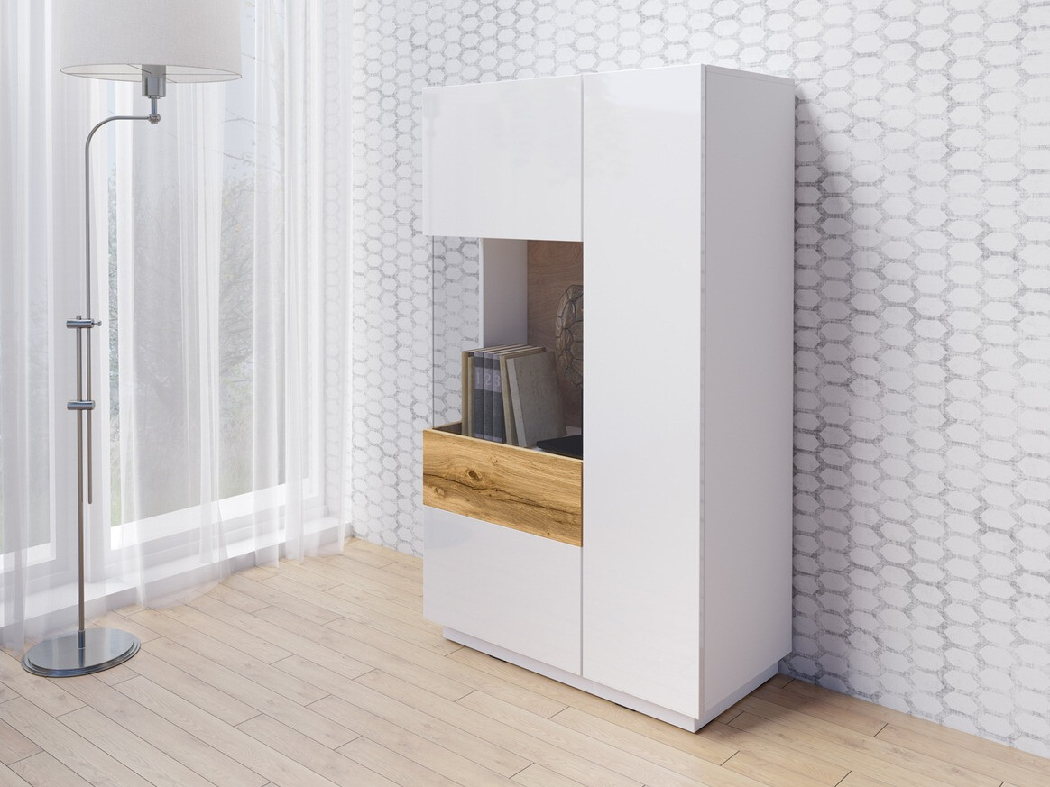 Sideboard Livlore 104 (White + Glossy white + Wotan Oak)