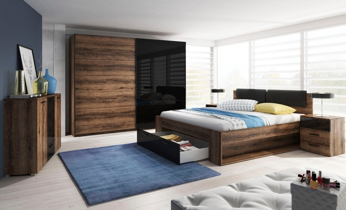 Bed Levruvu 106 (Monastery oak + Glossy black)