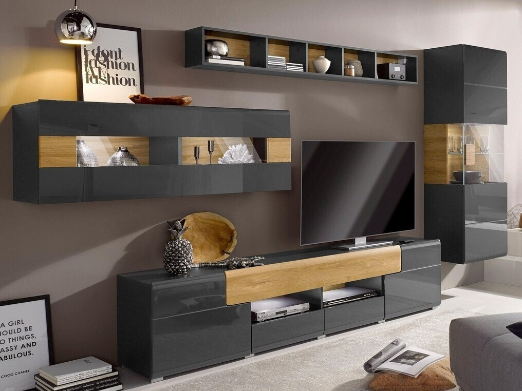 Wall shelf Torsone 109 (Anthracite + Gloss anthracite + Grandson oak)