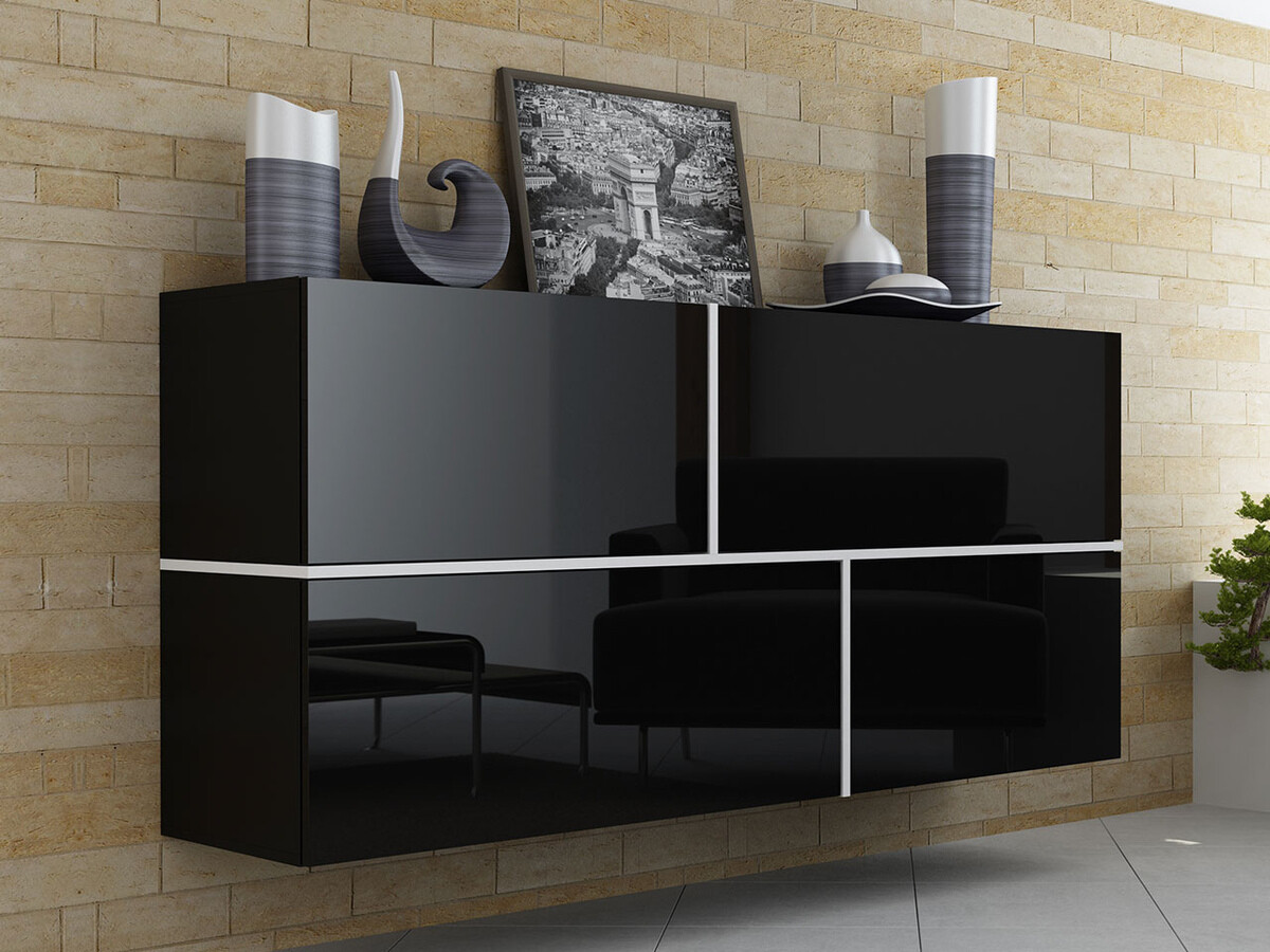 Wall cabinet Charlotte 100 (Black + Glossy black + White)