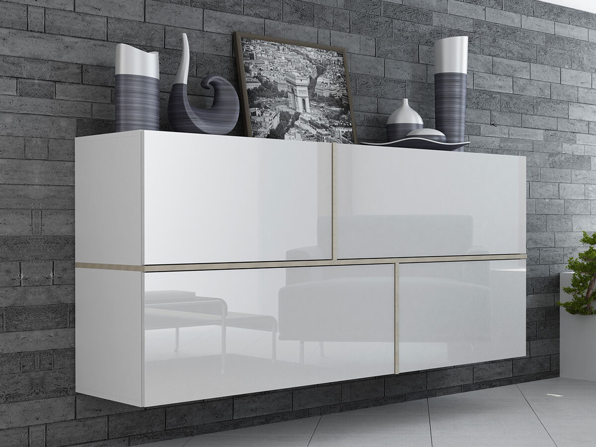 Wall cabinet Charlotte 100 (White + Glossy white + Sonoma oak)