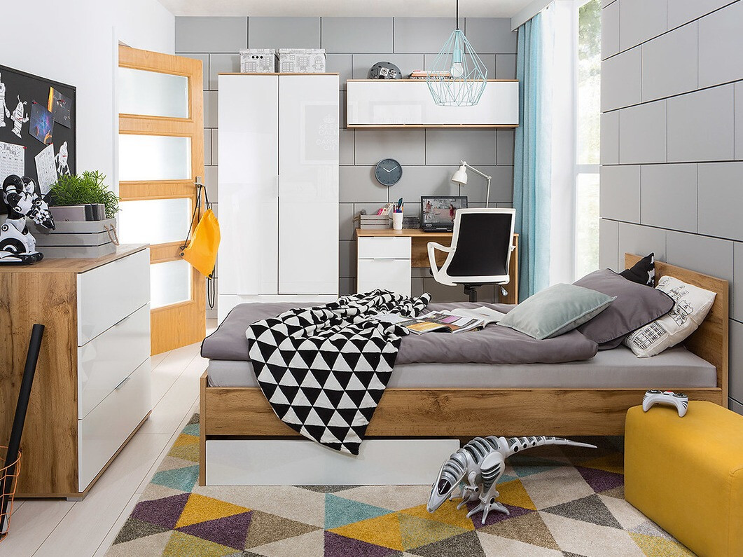 Wardrobe Tivetra 111 (Wotan Oak + Glossy white)