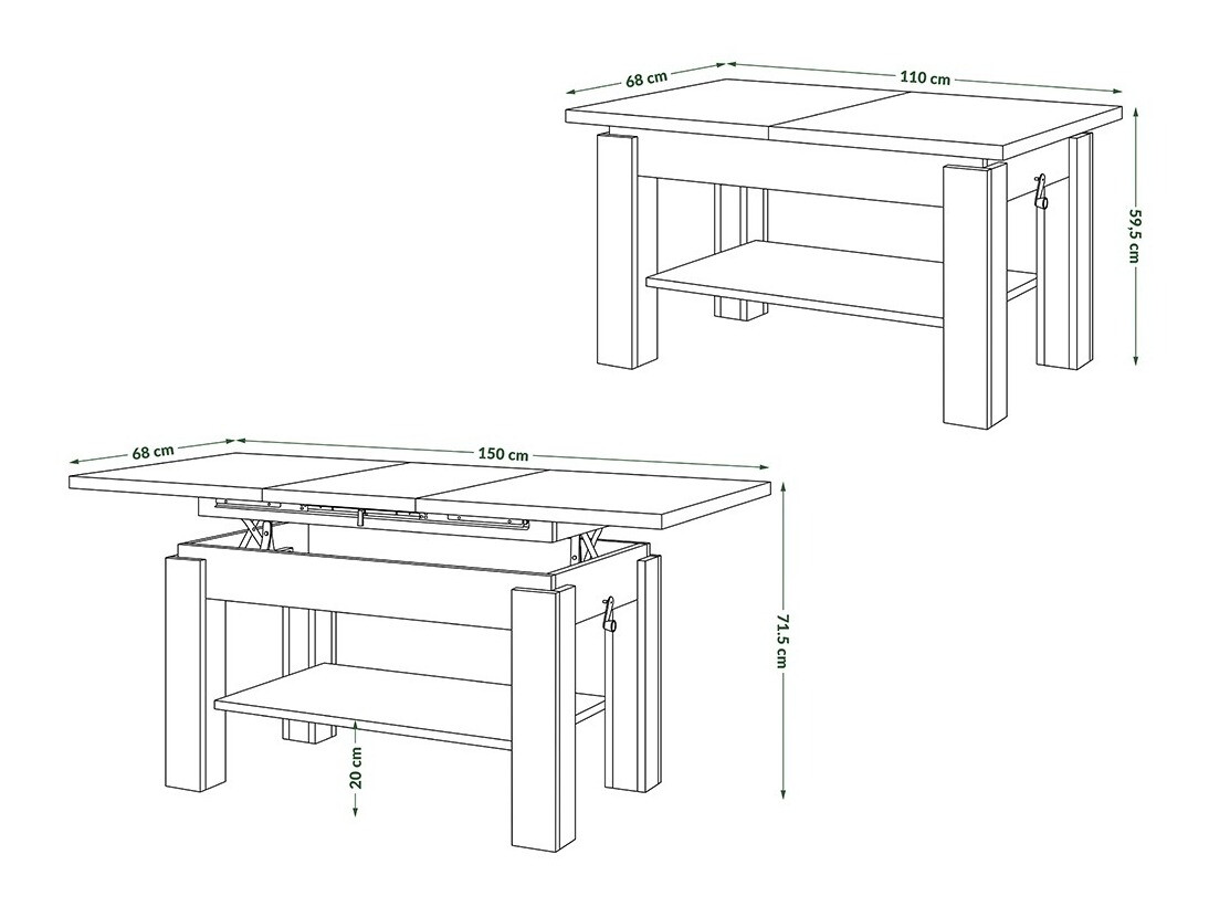 Transforming coffee table Glendale 100 (Concrete + Black)