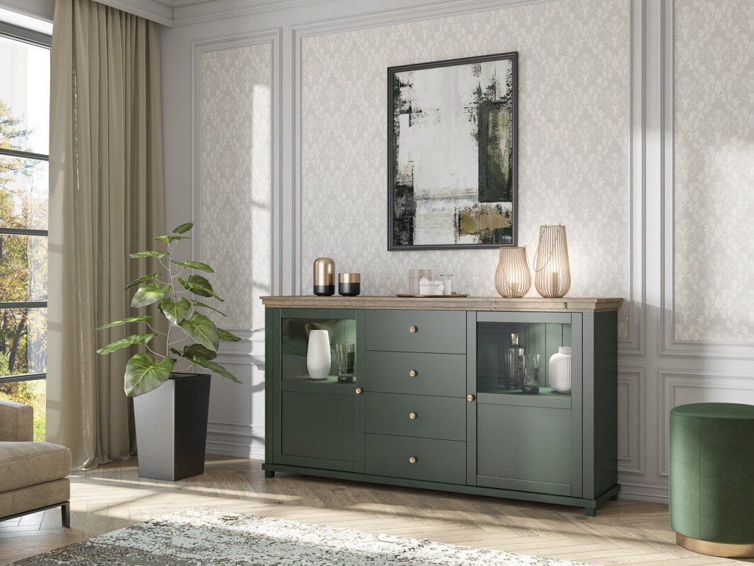 Chest of drawers Tolnue 103 (Dark green + Lefkas oak)
