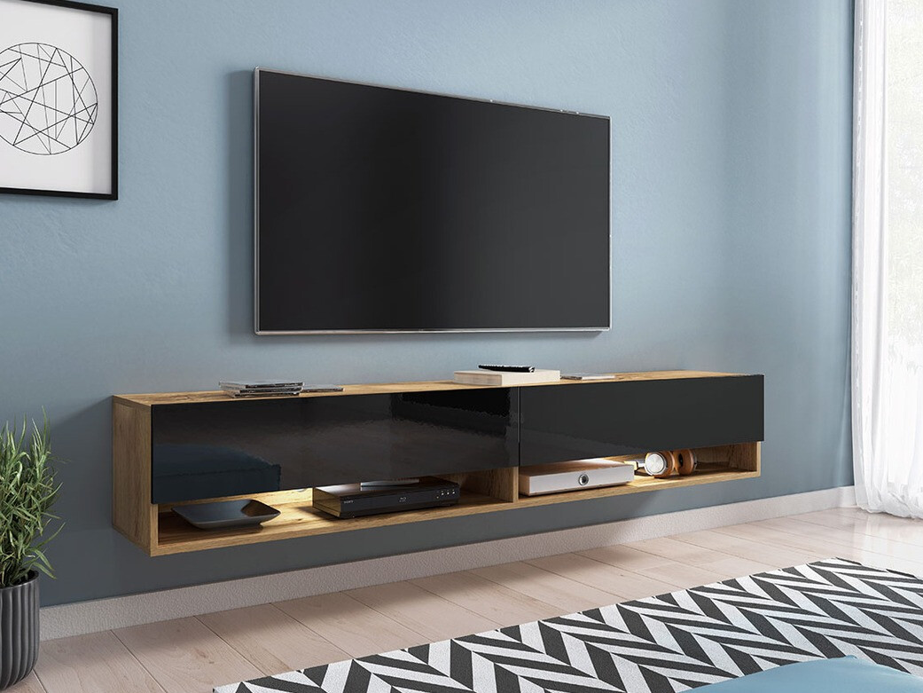 TV stand Sarasota 119 (Wotan Oak + Glossy black)