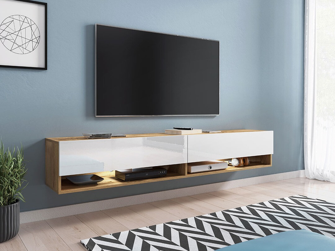 TV stand Sarasota 119 (Wotan Oak + Glossy white)