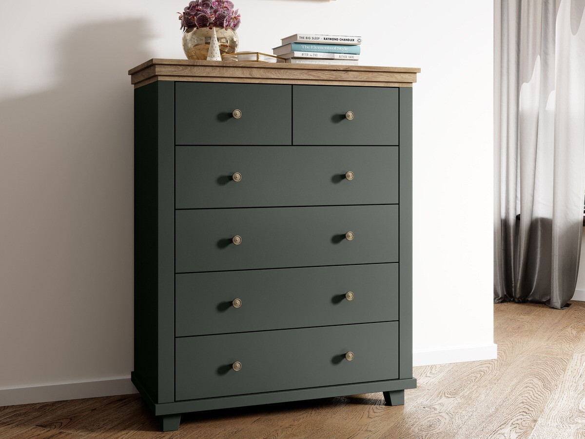 Chest of drawers Tolnue 121 (Dark green + Lefkas oak)