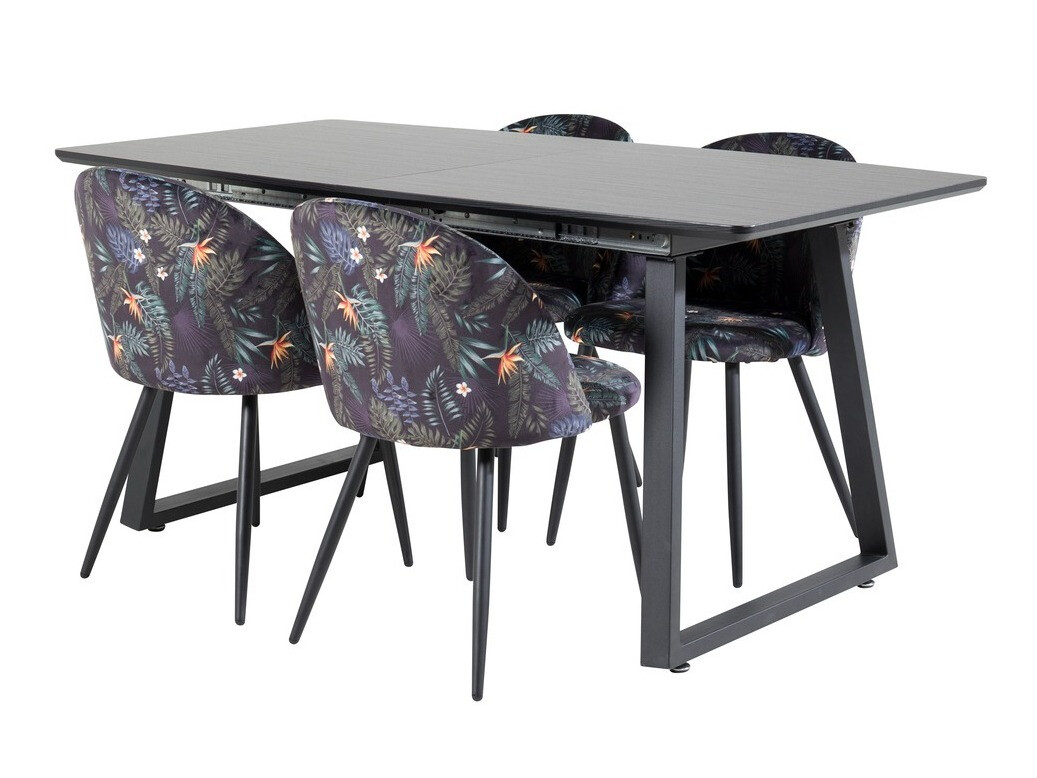 Dining set Dallas 1609 (Floral pattern + Black)