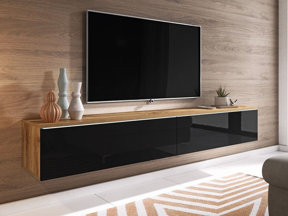 TV stand Scientia I (Wotan Oak + Glossy black)