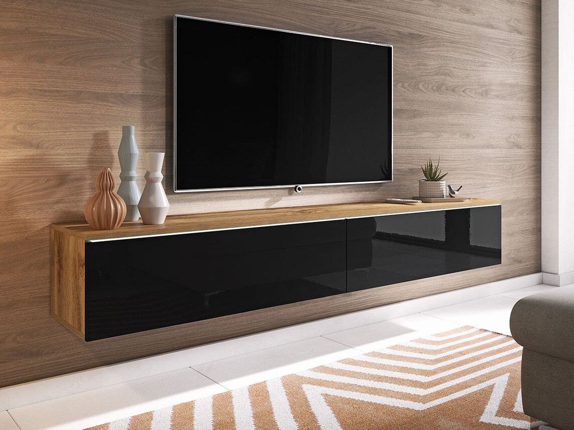 TV stand Scientia I (Wotan Oak + Glossy black)