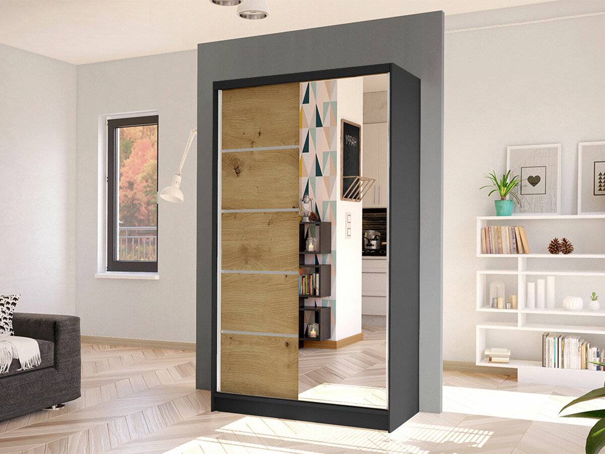 Wardrobe Closico Fractor III (Black + Artisan oak)