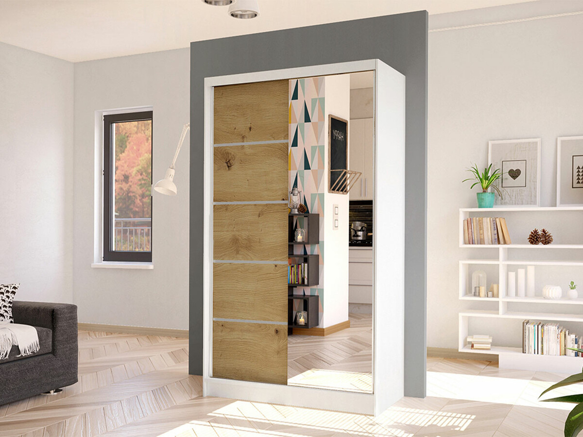Wardrobe Closico Fractor III (White + Artisan oak)